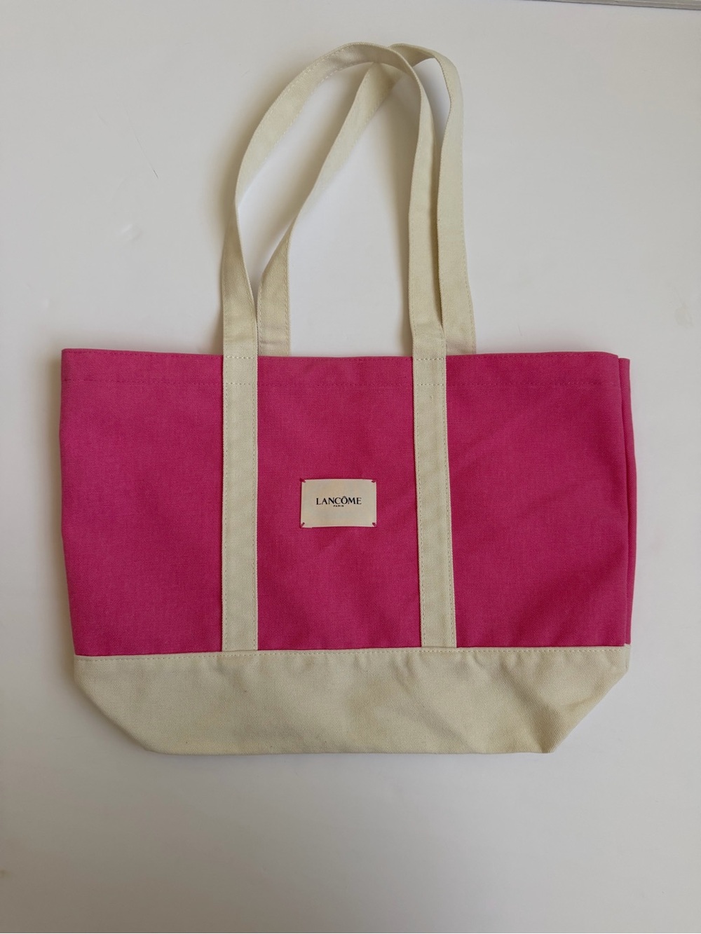 Lancôme Paris Canvas Tote Bag Pink Cream Brand Logo Large Everyday Shopper